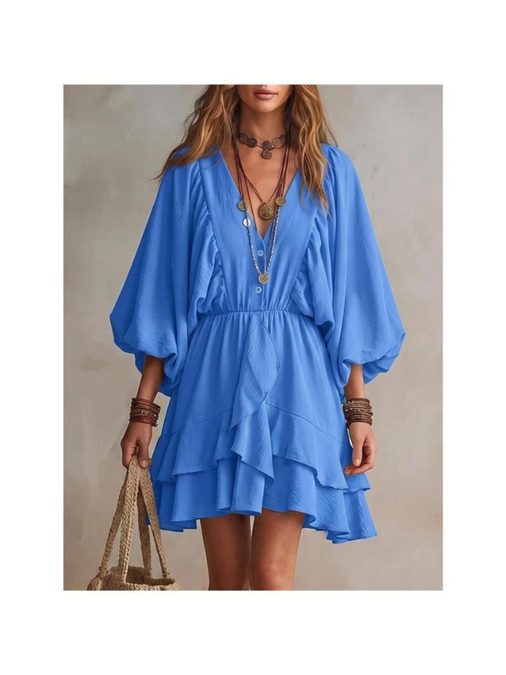Ruffled Balloon Sleeve Mini Dress